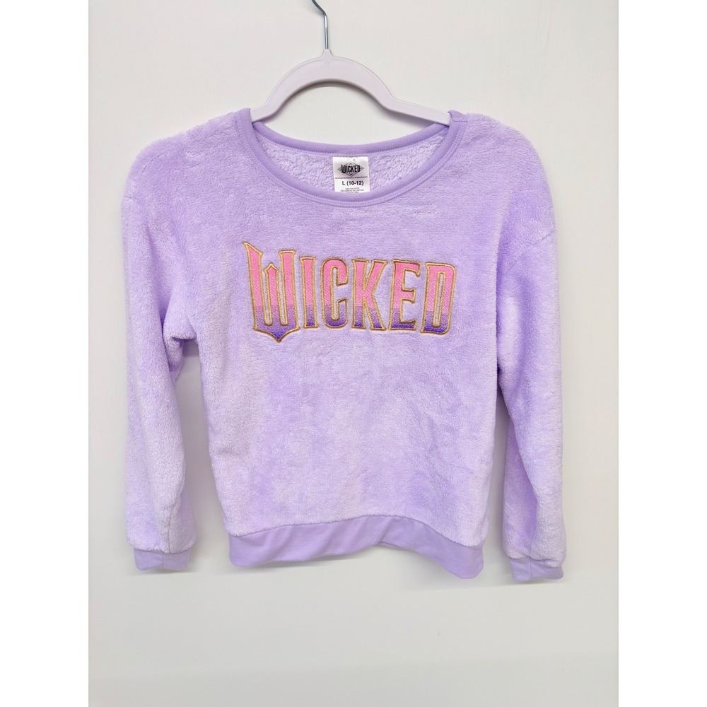 Wicked Broadway Cozycore Sweatshirt Girl Size L 10-12 Purple Fuzzy Theatercore